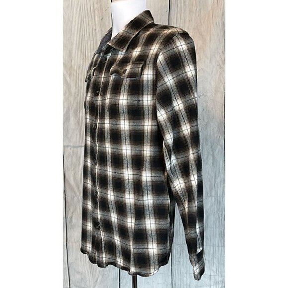 NWOT Bixby Nomad Boys XL 16-18 Long Sleeve Brown Black Plaid Button Down Shirt - Picture 2 of 7